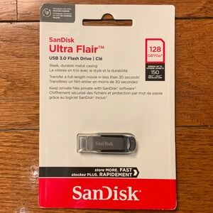SanDisk Ultra Flair 128GB USB 3.0 Flash Drive SDCZ73-128G-G46 Silver Metal Case